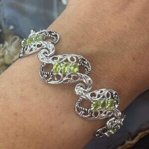 Carolyn Pollack Sterling 18 Faceted Peridot Foldover Link Bracelet For Women